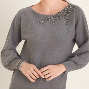 Embellished-Shoulder Pullover Sweater
